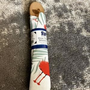 Kitchen Dish Towel and Wooden Spoon with Flamingo Theme (NEW)